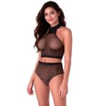 PASSION WOMAN BODYSTOCKINGS juodas tinklelinis bodis su cirkoniais