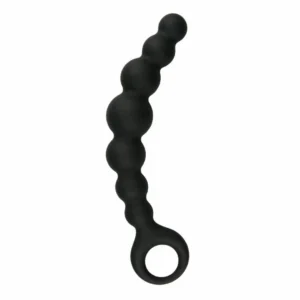 Easytoys Sinner Gear analinis kaištis su rutuliukais ir kilpa pirštui, juodas, vidutinis