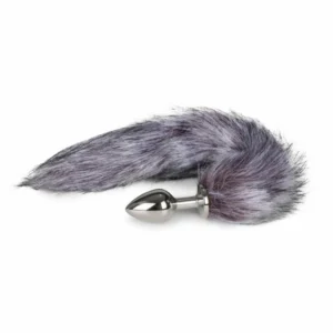 Easytoys Fox Tail analinis kaištis su pilka uodega, sidabrinis