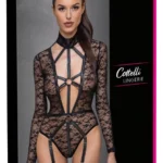 Cottelli nėriniuotas bodis su dirželiais, juodas, XL