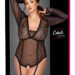 Cottelli CURVES nėriniuotas bodis su nuimamais kojinių dirželiais, juodas, 2XL