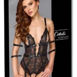 Cottelli BONDAGE nėriniuotas bodis su suvaržymo dirželiais, juodas, S