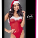 Cottelli X-Mas apatinio trikotažo komplektas su bodžiu ir kepure, raudonas, S/M