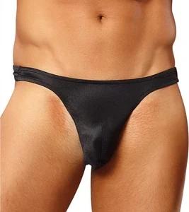 Male Power Satin Spandex Bong Thong L/XL Black