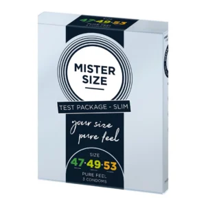 Mister Size Pure Feel latekso prezervatyvas, 3 dydžių rinkinys