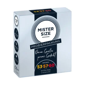 Mister Size Pure Feel lateksinis prezervatyvas, 3 dydžių rinkinys
