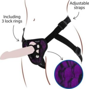 Get Real nėriniuoti strap-on diržai, violetiniai