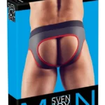 Svenjoyment NEK vyriškas jockstrap su užtrauktuku ir poliuretano danga, juodas, XL