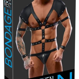 Svenjoyment Bondage vyriškas bodis su suvaržymo juostomis, matinis juodas, XL