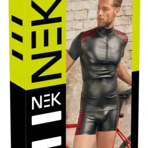 NEK vyriški marškinėliai su stačia apykakle, juodi ir raudoni, XL