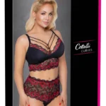 Cottelli CURVES nėriniuotas apatinio trikotažo komplektas, juodas ir raudonas, 2XL