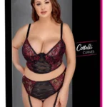 Cottelli Curves apatinio trikotažo komplektas su raišteliais, juodas ir raudonas, 95E/2XL