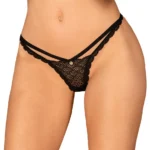 Obsessive Chemeris nėriniuoti stringai su dekoratyvinėmis juostelėmis, juodi, M/L
