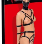 Bad Kitty diržų komplektas su kauke ir atvirais stringais, juodas, L