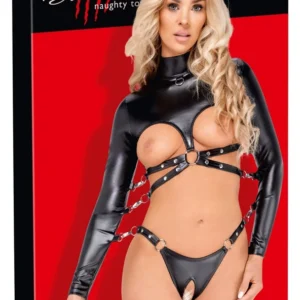 Bad Kitty Bondage Body XL dirbtinės odos bodis, juodas