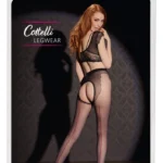 Cottelli Black Level pėdkelnės atviru tarpkoju, juodos su raudona siūle