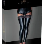 Noir wetlook kojinės be pėdų, su nėriniais, juodos, XL