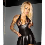 Noir wetlook suknelė su užtrauktuku ir vinilo detalėmis, juoda, S
