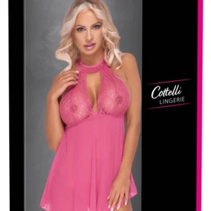 Cottelli nėriniuotas naktinukas su stringais, rožinis, L/XL
