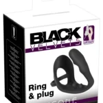 Black Velvets penio žiedas su kaiščiu ir tarpvietės atrama, juodas