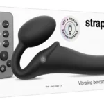 Strap-On-Me vibruojantis strap-on, lankstus, juodas, 15,2 cm