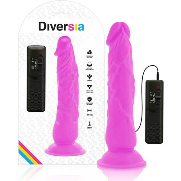 DIVERSIA – lankstus vibruojantis dildas purpurinis 21 cm -o- 4.9 cm
