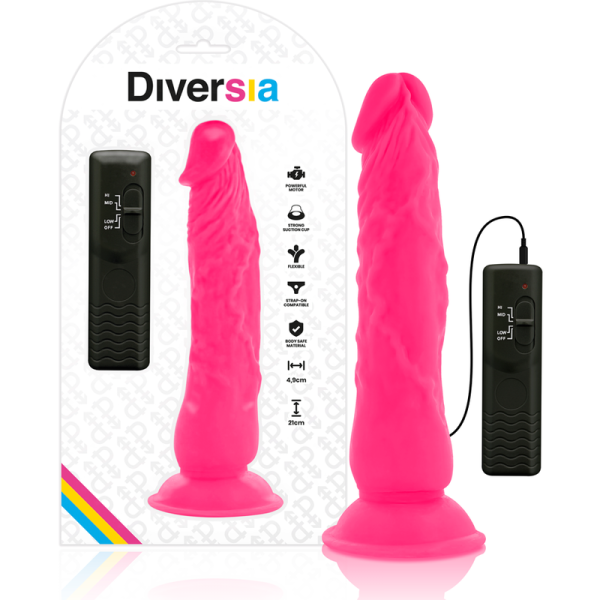 DIVERSIA – lankstus vibruojantis dildas rožinis 21 cm -o- 4.9 cm