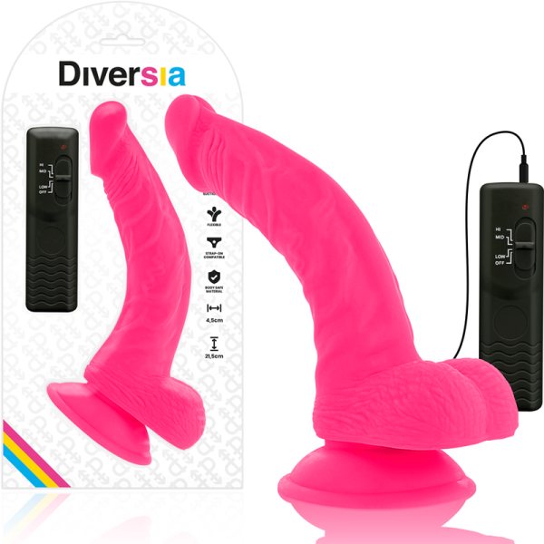 DIVERSIA – lankstus vibruojantis dildas rožinis 21.5 cm -o- 4.5 cm