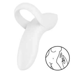 SATISFYER - DRĄSUS MEILUŽIS PIRŠTO VIBRATORIUS BALTAS
