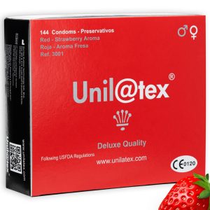 UNILATEX – raudonieji / braškių prezervatyvai 144 vienetai