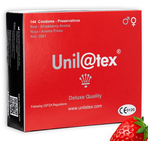 UNILATEX – raudonieji / braškių prezervatyvai 144 vienetai