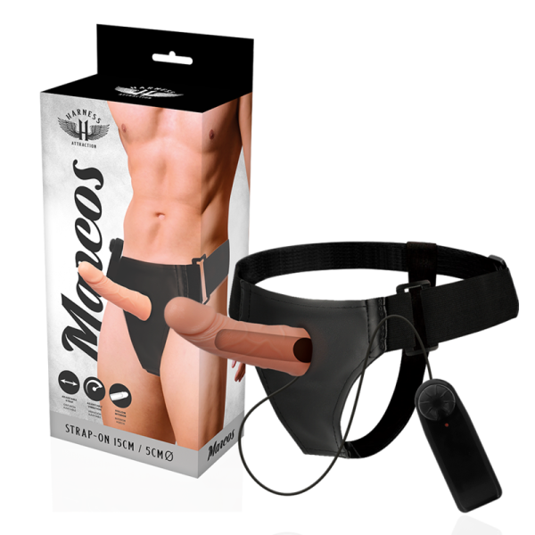 HARNESS ATTRACTION – tuščiaviduris diržas su vibratoriu 15 cm -o- 5 cm