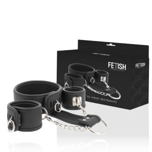 FETISH SUBMISSIVE BONDAGE – fetish submissive - veganiškos odos kaklaraištis ir ankletės su noprene paddingu