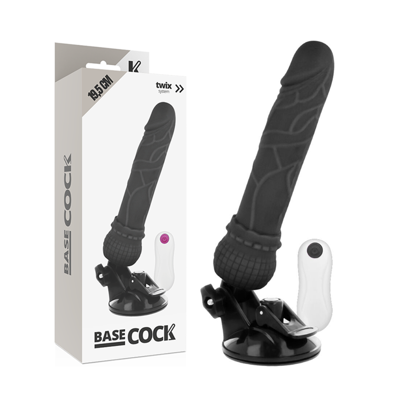 BASECOCK – realistiškas vibratorius nuotoliniu valdymu juodas 19,5 cm -o- 4 cm