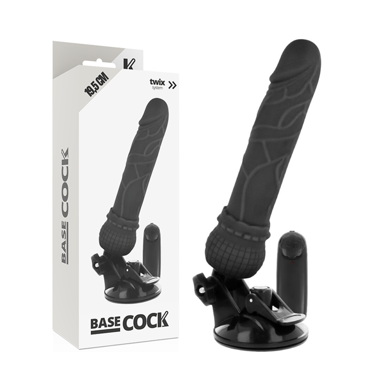 BASECOCK – realistiškas vibratorius nuotoliniu valdymu juodas 19,5 cm -o- 4 cm