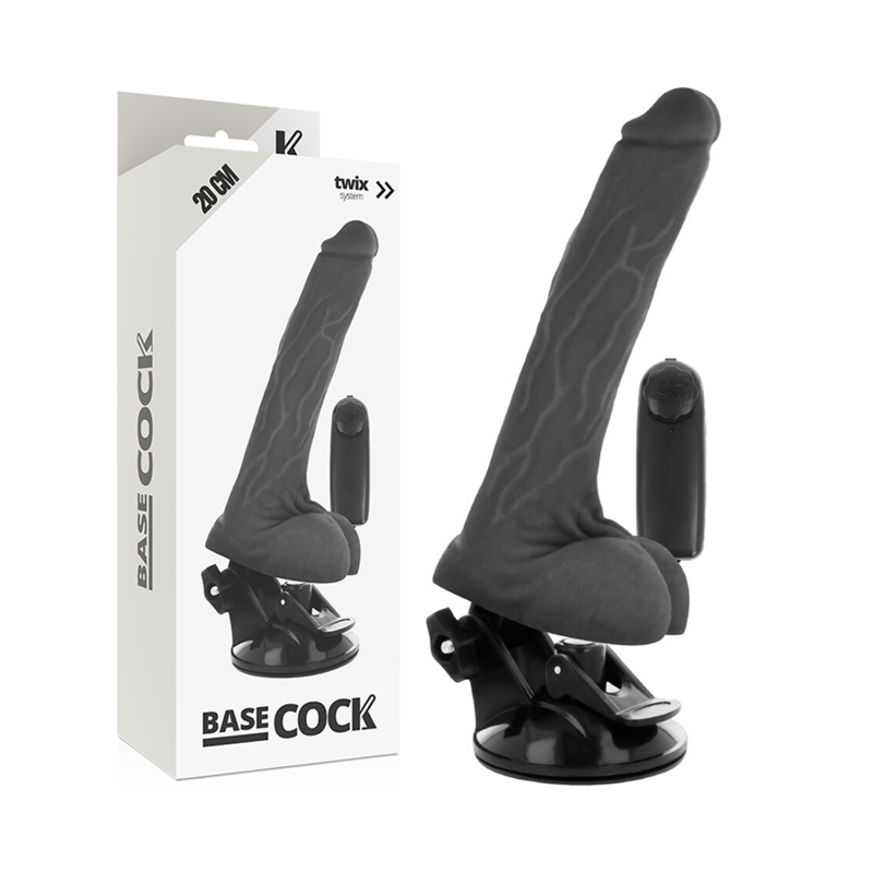 BASECOCK – realistiškas juodas nuotolinis vibratorius su kiaušiniais 20 cm -o- 4 cm