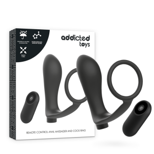 ADDICTED TOYS – penio žiedas su nuotoliniu valdymu ir analiniu kampu juodas įkraunamas