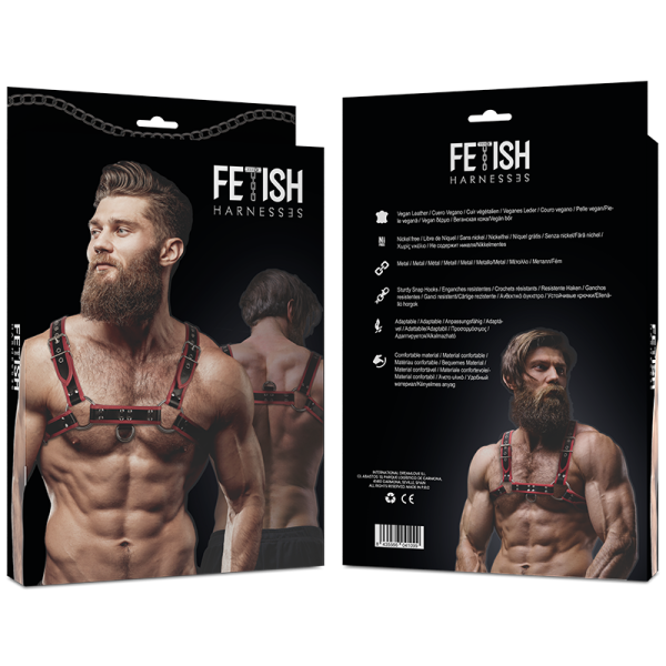 FETISH SUBMISSIVE ATTITUDE – vyriškas eko-odos krūtinės diržas juodas/raudonas - Image 2