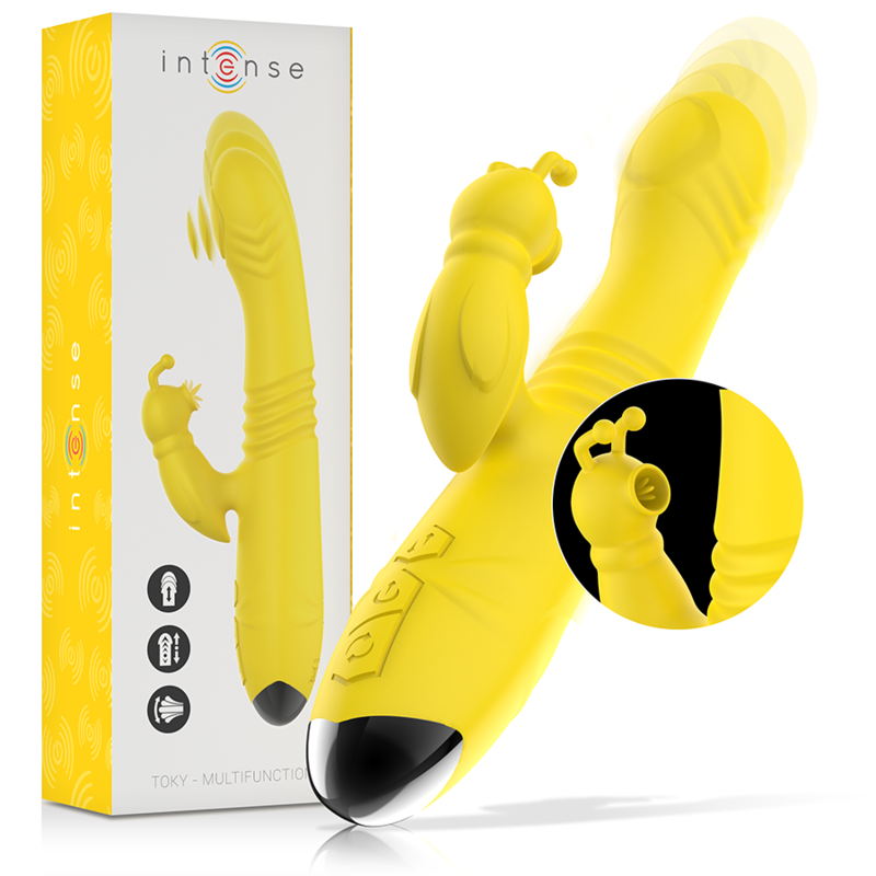 INTENSE FUN – intense - toky multifunkcinis vibratorius su klitoriniu stimuliatoriumi geltonas
