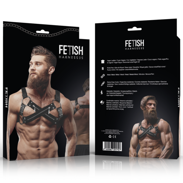 FETISH SUBMISSIVE ATTITUDE – reguliuojamas neopreno kryžminis krūtinės harnessas su užtraukiais vyrams - Image 2