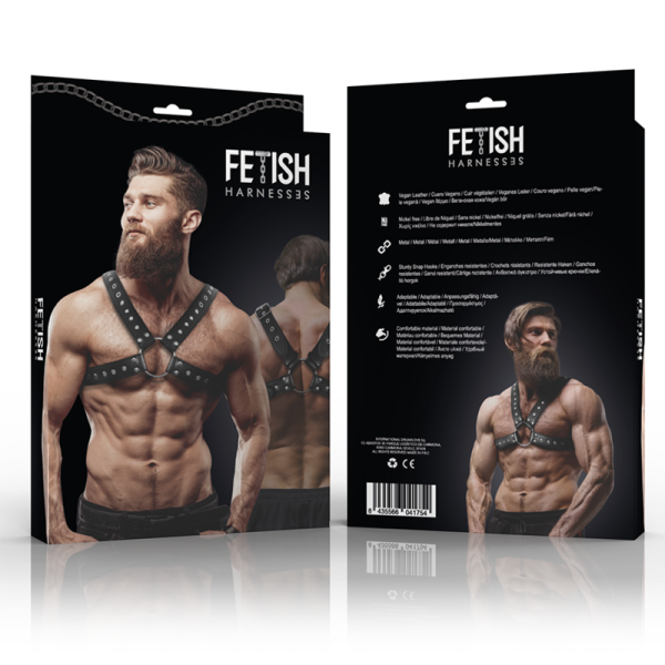 FETISH SUBMISSIVE ATTITUDE – vyriškas ekokožos krūtinės diržas su kalvėmis - Image 2