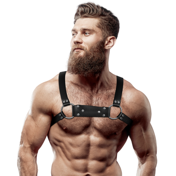 FETISH SUBMISSIVE ATTITUDE – vyriškas eko-odos bulldogo krūtinės diržas dydis m/l