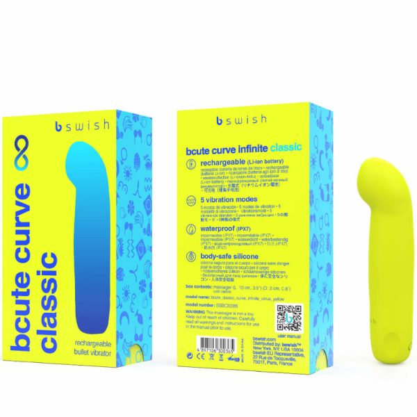 B SWISH – bcute kreivė be galo klasikinis įkraunamas silikoninis vibratorius geltonas - Image 3