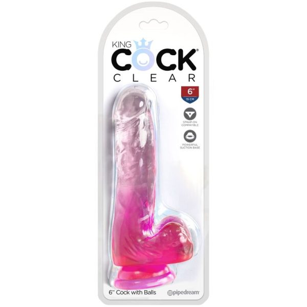 KING COCK – aiškus realistiškas penis su kiaušiniais 13.5 cm rožinis - Image 2