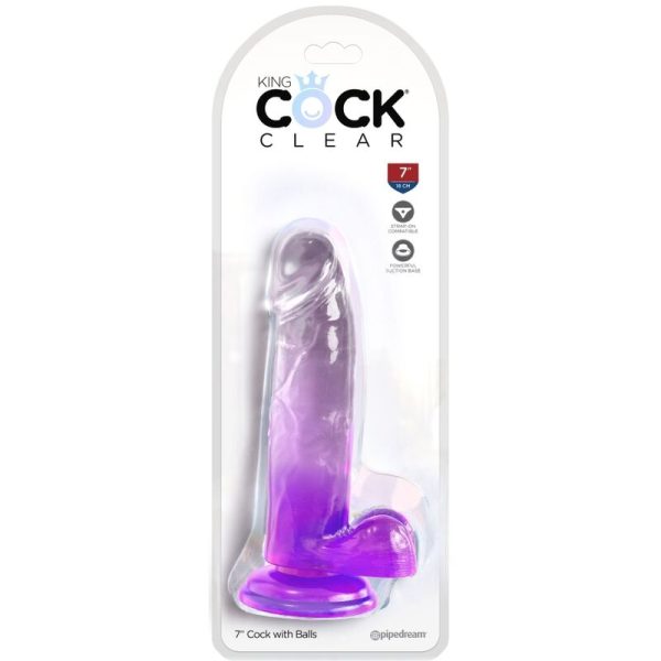 KING COCK – aiškus realistiškas penis su kiaušiniais 15.2 cm purpurinis - Image 2