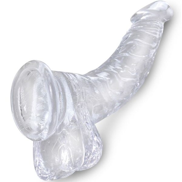 KING COCK – aiškus realistiškas kreivas penisas su kiaušiniais 16.5 cm permatomas - Image 3