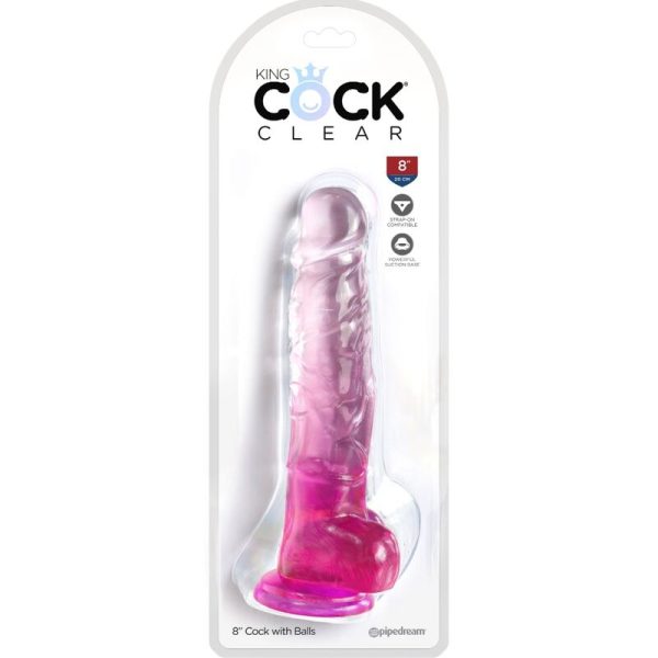 KING COCK – aiškus realistiškas penis su kiaušiniais 16.5 cm rožinis - Image 2