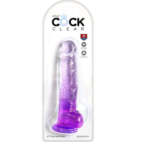 KING COCK – aiškus realistiškas penis su kiaušiniais 16.5 cm purpurinis - Image 2