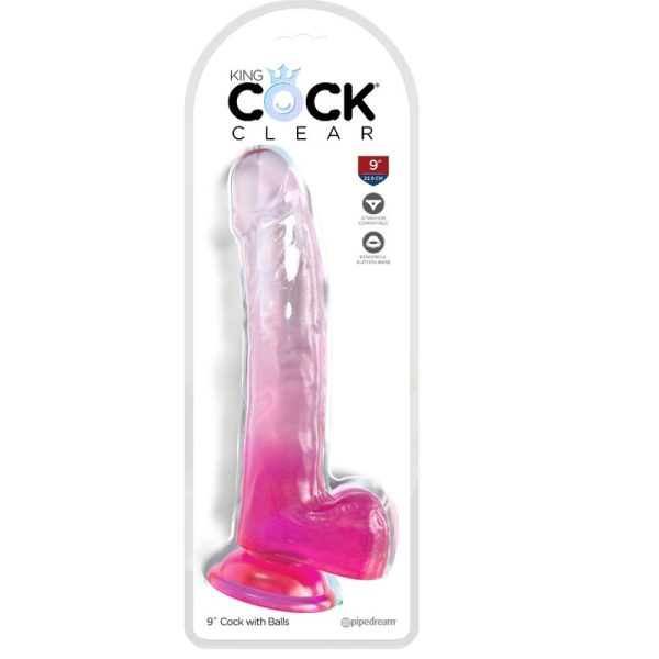 KING COCK – aiškus dildo su kiaušiniais 20.3 cm rožinis - Image 2