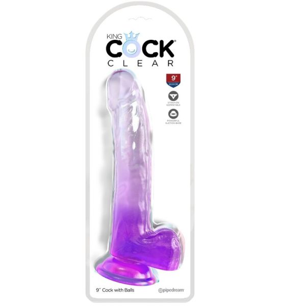 KING COCK – aiškus dildas su kiaušiniais 20.3 cm purpurinis - Image 2
